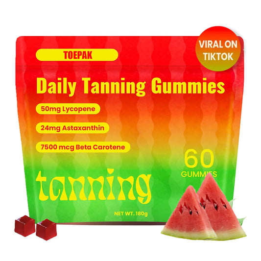 Toepak 60 Pcs Natural Tanning Gummies Astaxanthin 24mg Lycopene 50mg Plus Beta Carotene 7500 mcg Best Astaxanthin Supplements for Skin Health & Glow Non-GMO Sour Watermelon Flavor